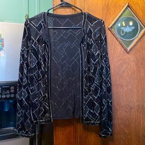 Vintage Fully Beaded Sequins Black Grey  and Silver Jacket Cardigan 20s Inspired